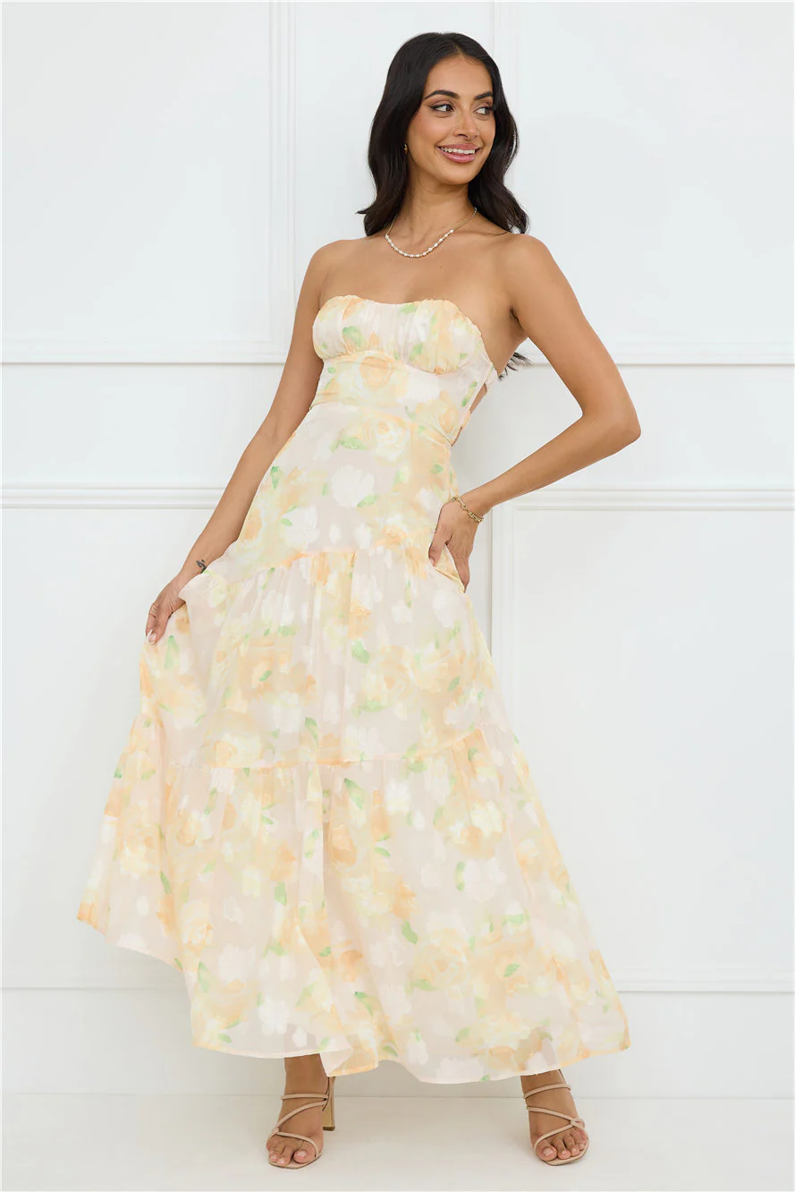 Sunshine Shores Strapless Maxi Dress Yellow