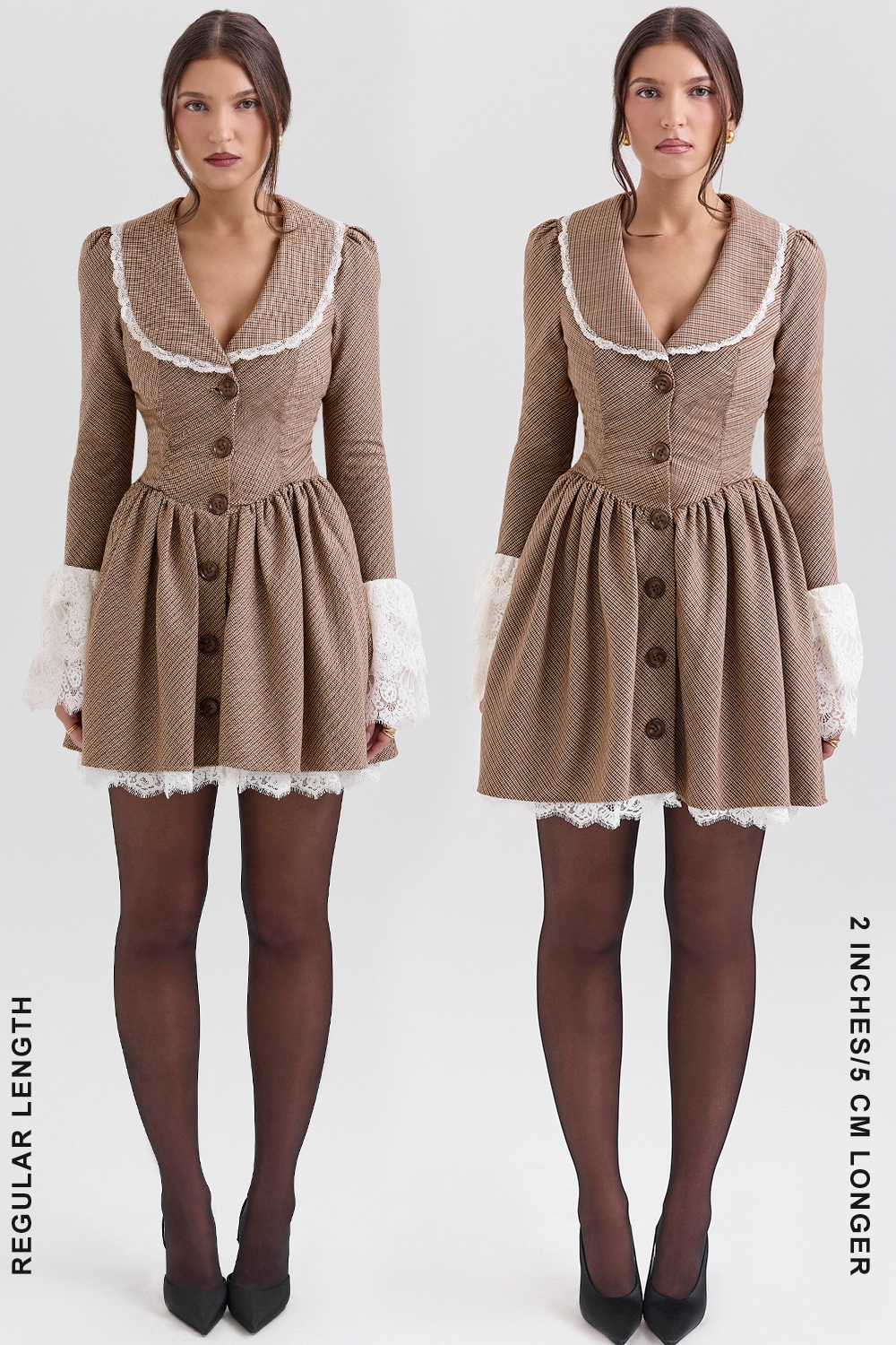 Brown Puppytooth Check Mini Dress