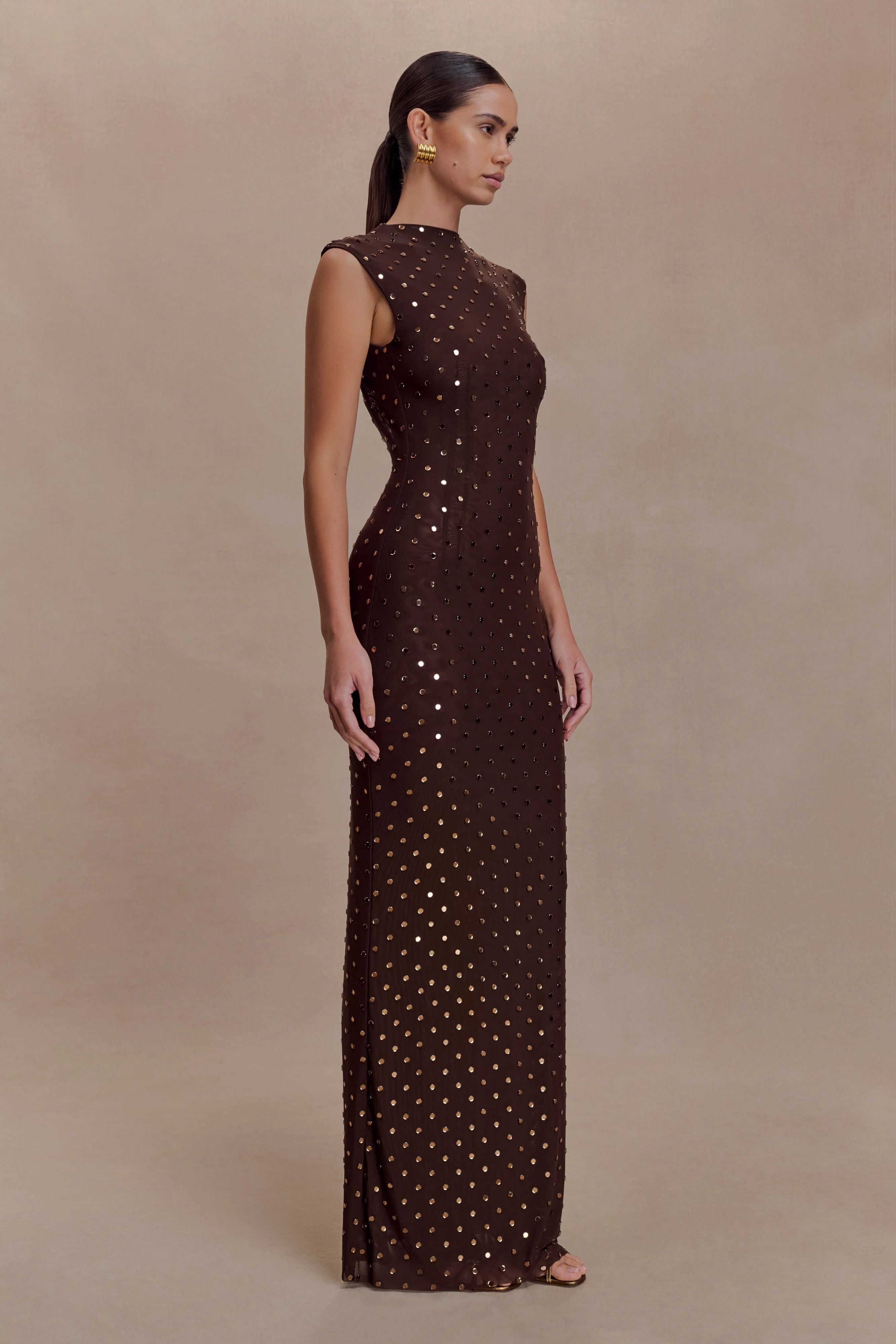 Samara Sleeveless Diamante Maxi Dress - Chocolate