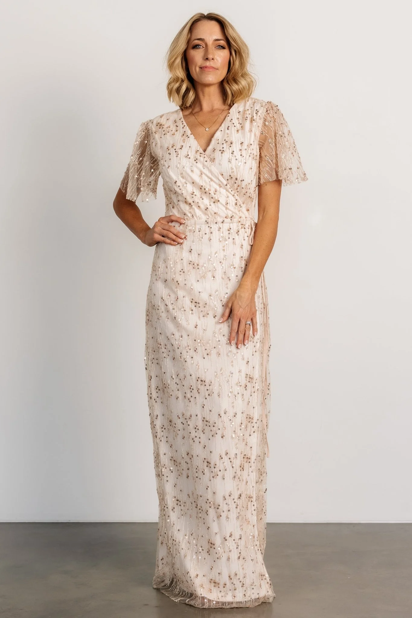 Liza Sequin Wrap Maxi Dress | Rose Gold - luluinthesky