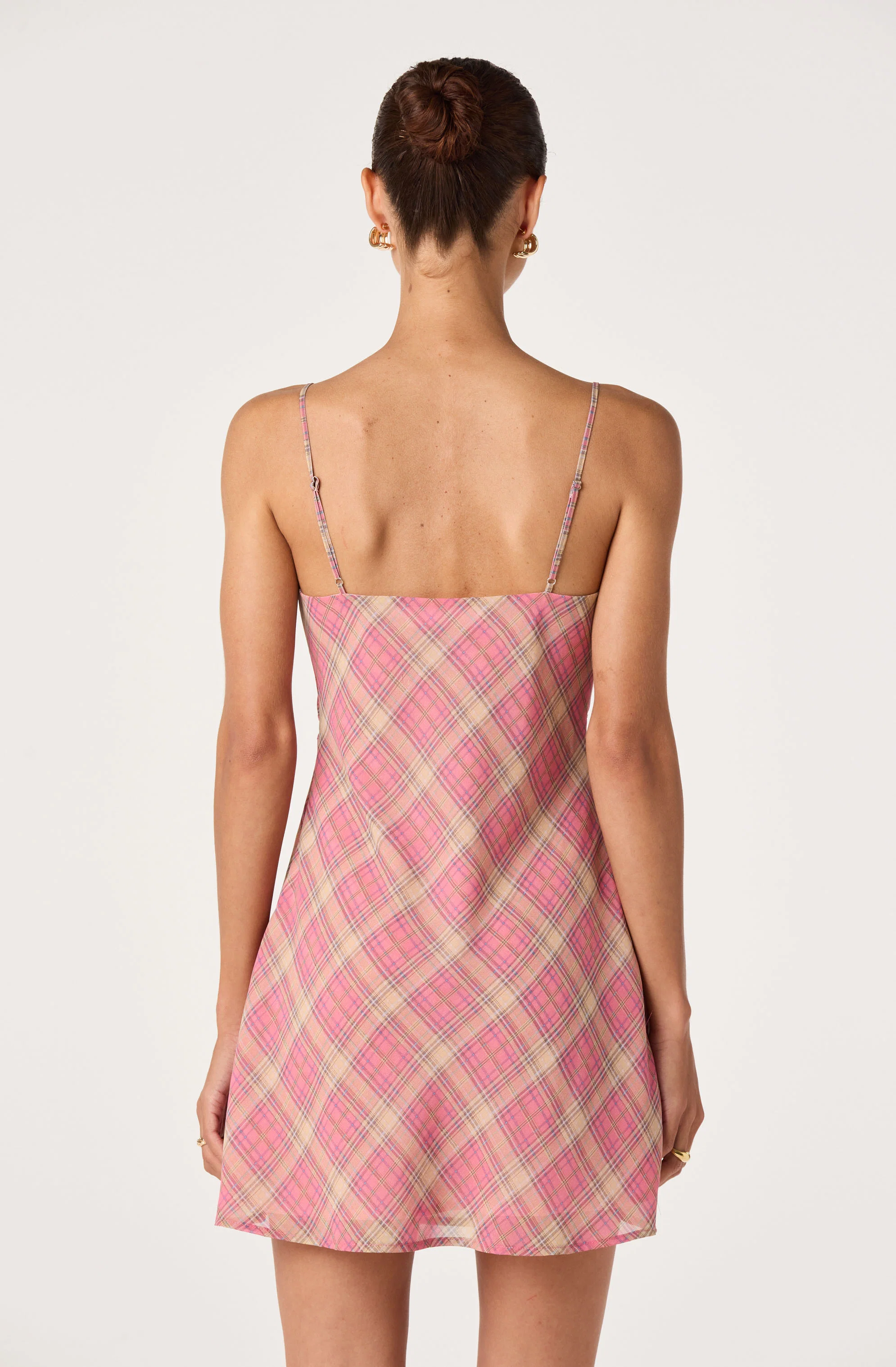 Kirsten Plaid Lace Trim Mini Dress
