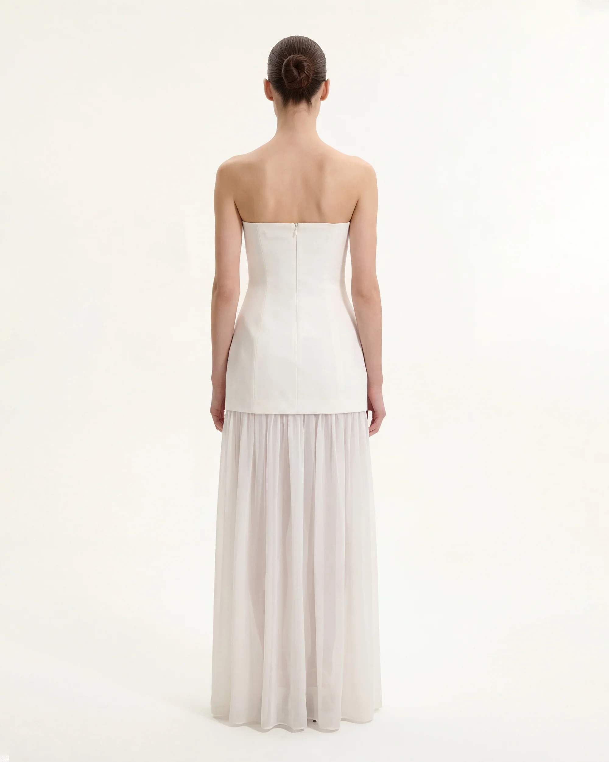 Floral Print Strapless Mixed Maxi Dress - Ivory - FASHION NOB