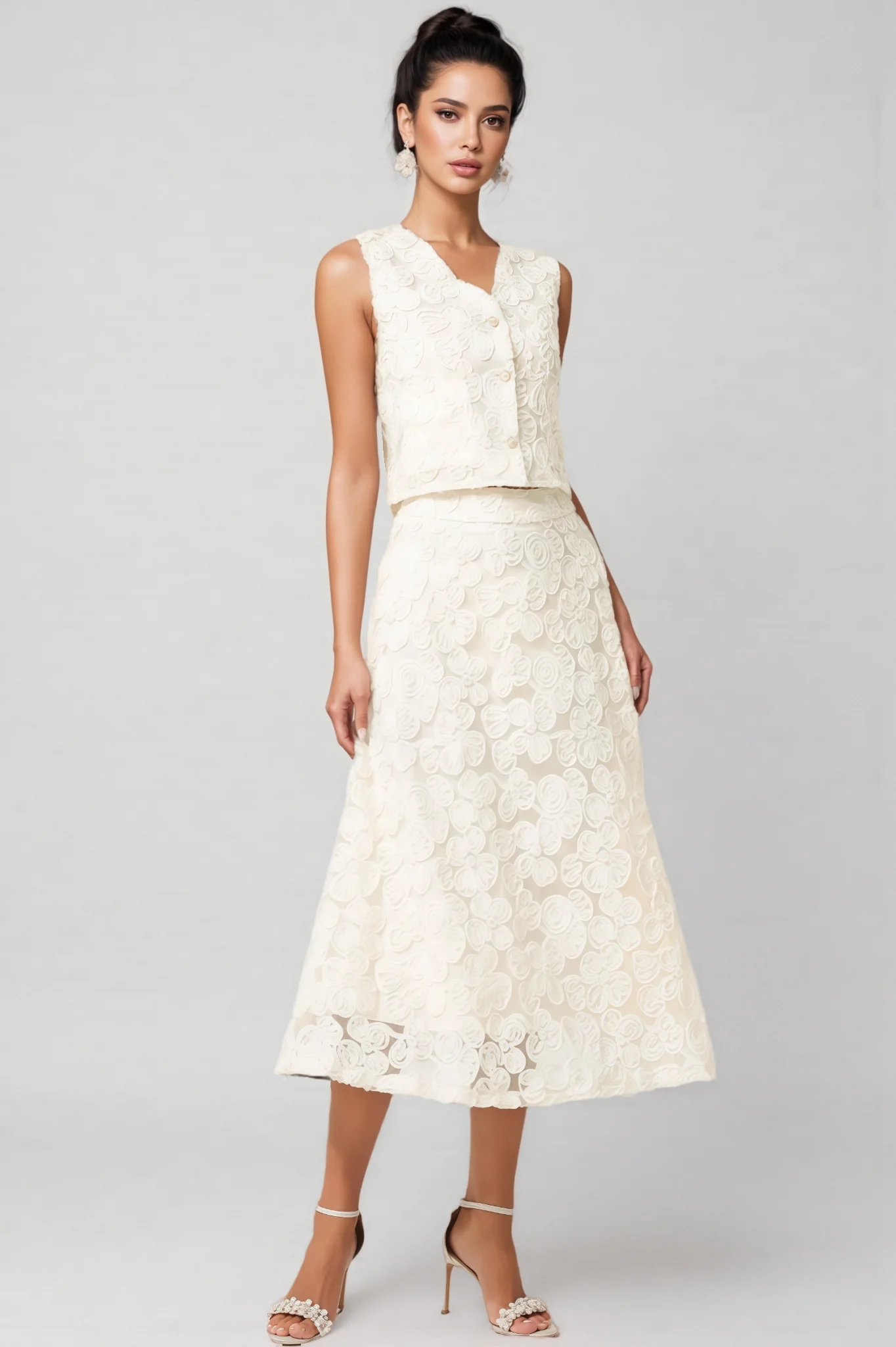 Dixie V-Neck Sleeveless Flowers Top Midi Dress Set