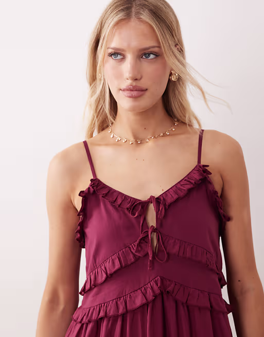 Iisla & Bird ruffled beach maxi dress in burgundy