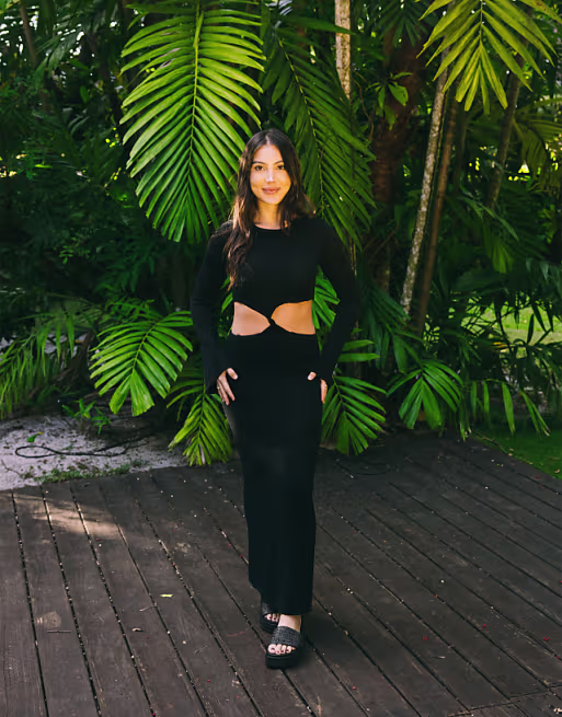 South Beach maxi knit beach dress with cutout detail in black