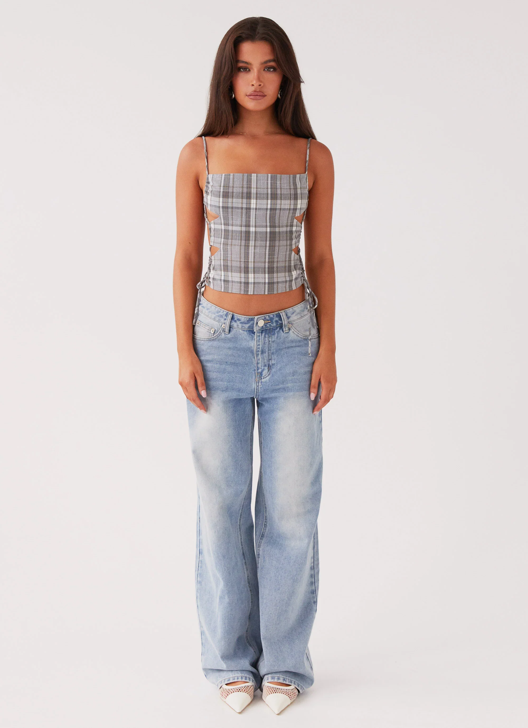 Trista Tie Top - Grey Tartan