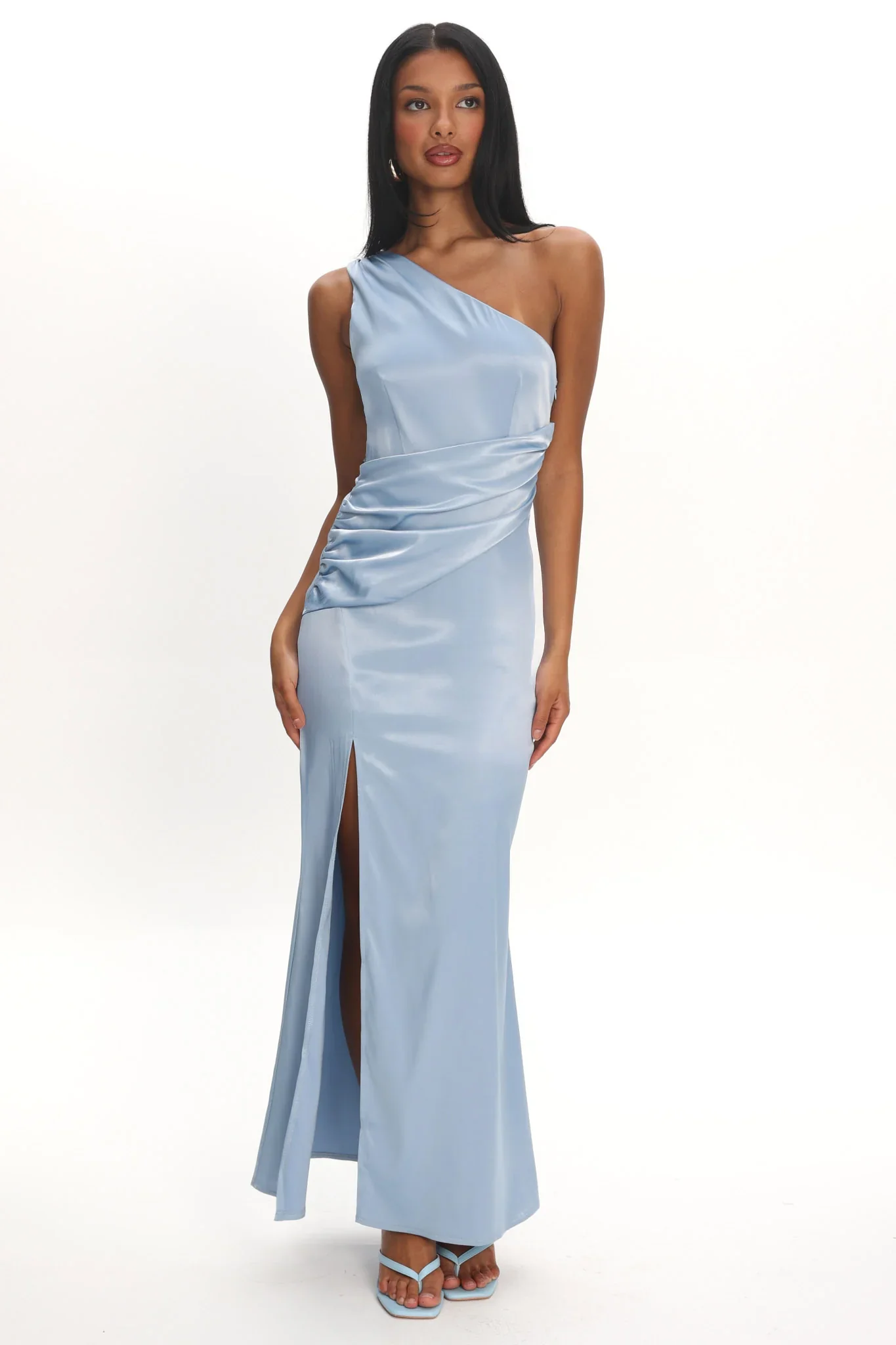 Taniesha One-Shoulder Gathered Maxi Dress Steel Blue