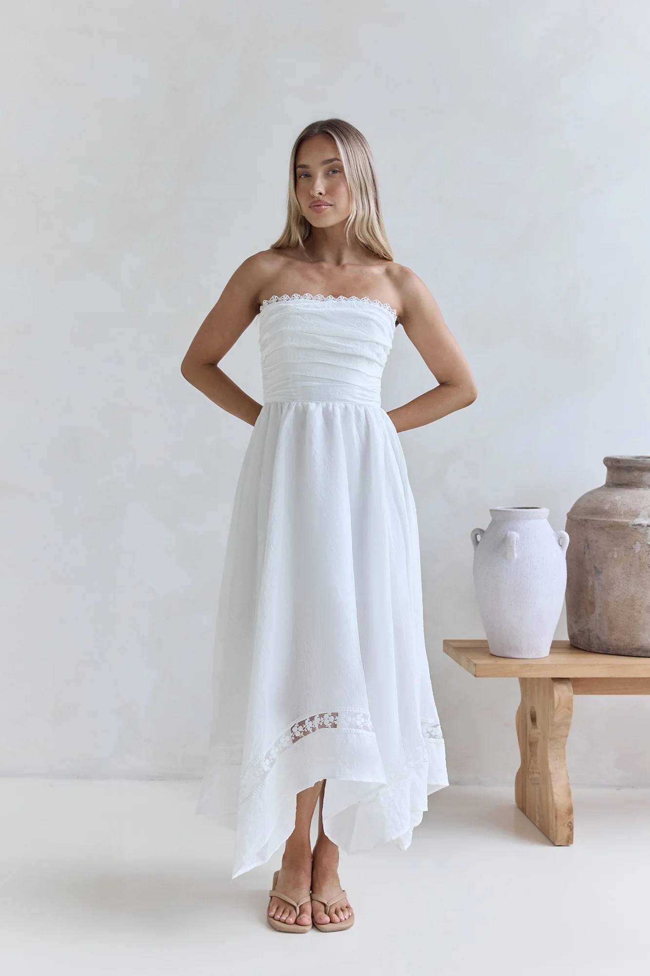 Lucia Strapless Midi Dress White - luluinthesky