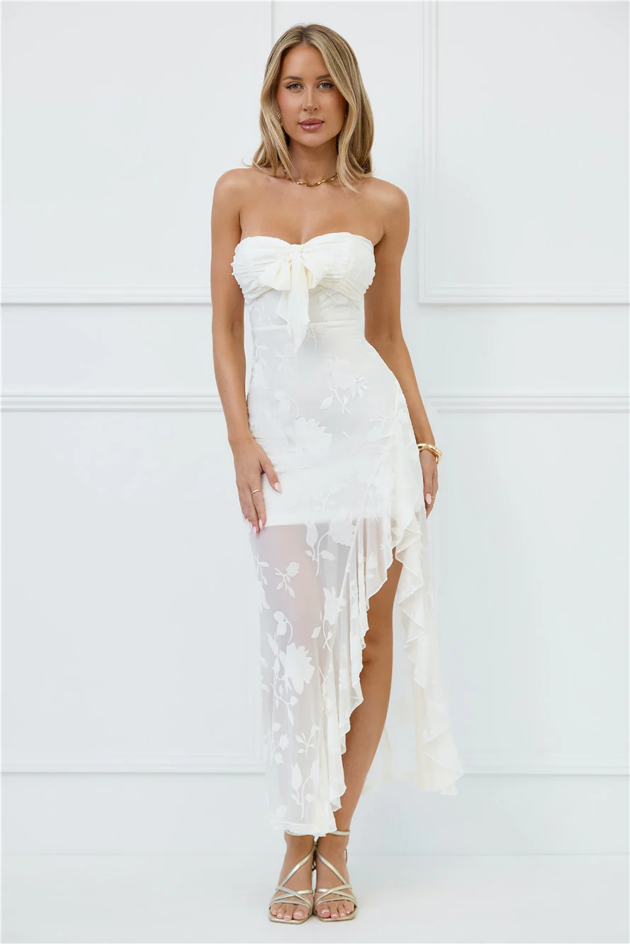 Pretty Moods Only Strapless Maxi Dress White - luluinthesky