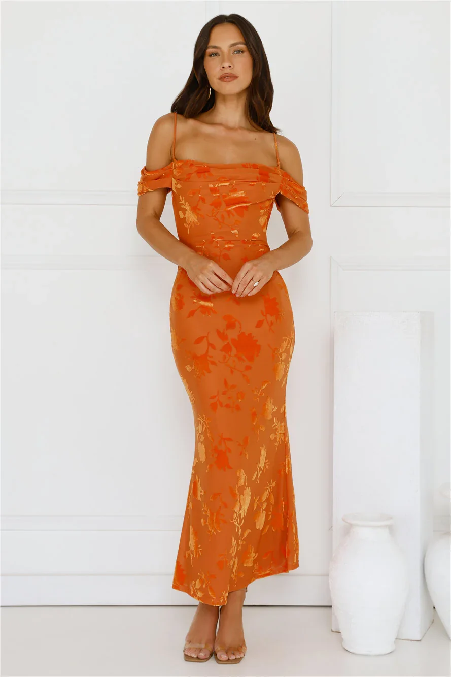 Good Fun Off Shoulder Maxi Dress Orange