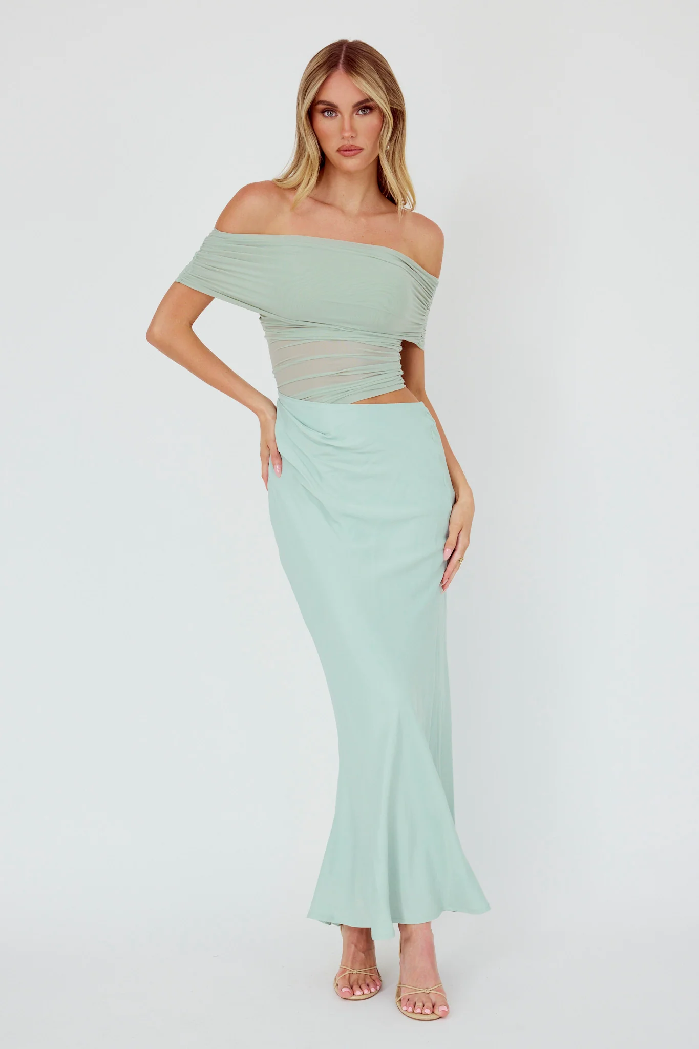 Lorely Off-Shoulder Midi Dress Sage