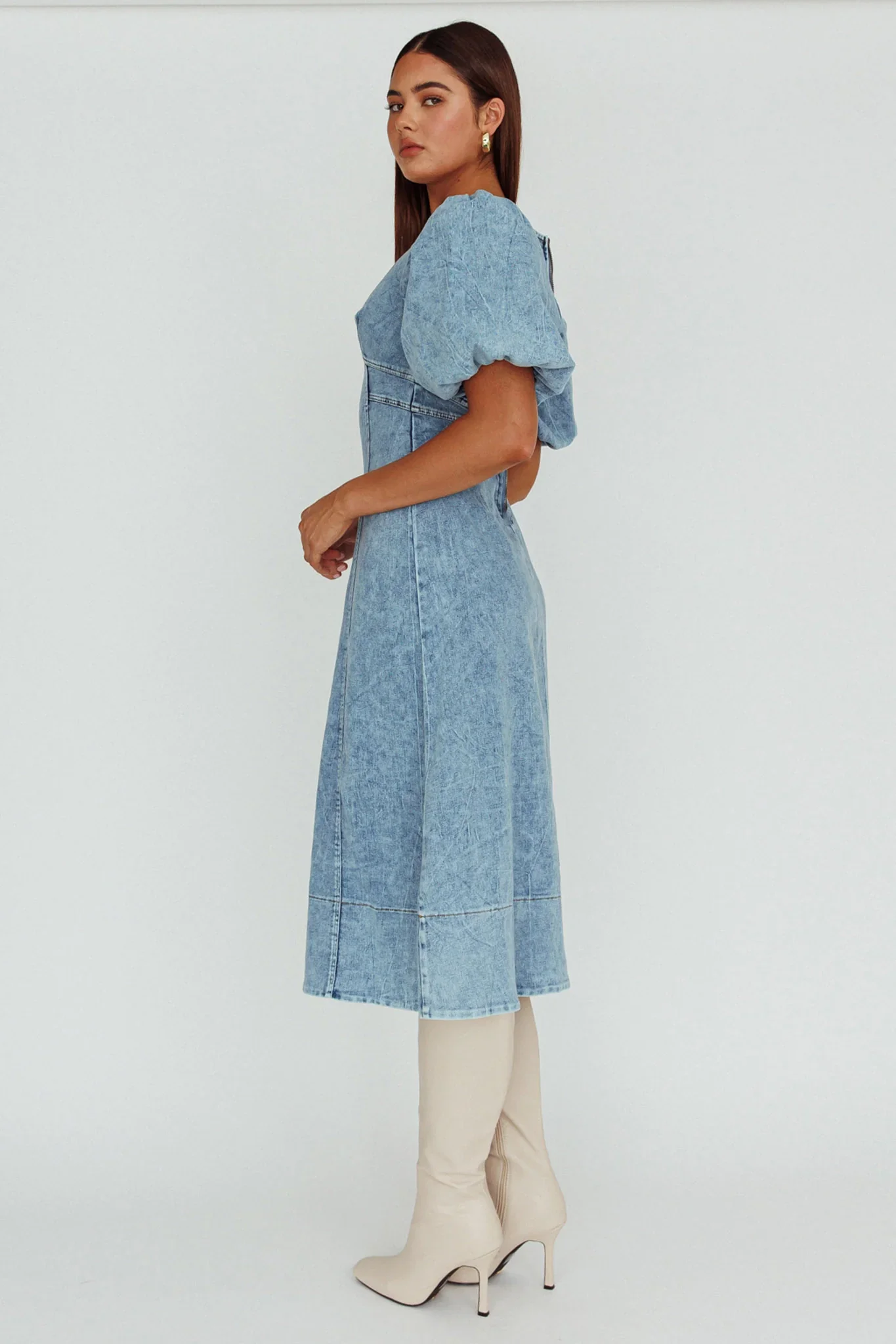Elias Puff Sleeve Midi Dress Denim