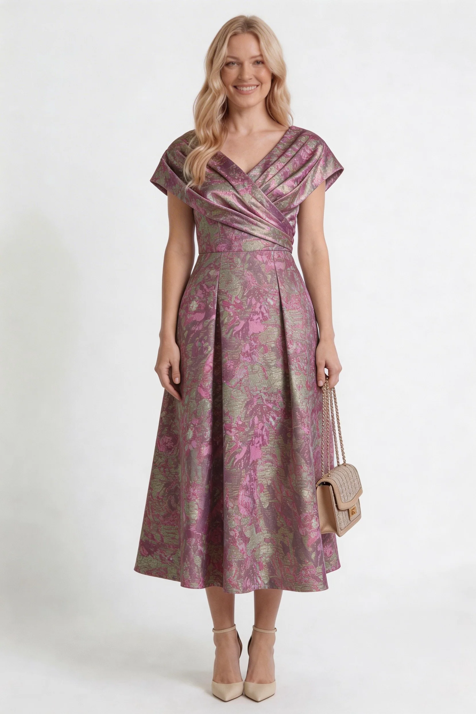 A-Line Tea-Length Jacquard Mother of the Bride Dress CM0417