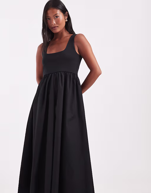 Vero Moda Petite sleeveless midi dress with woven skirt in black