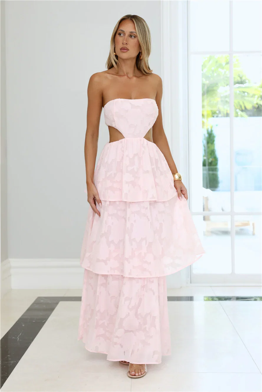 Soft Petal Glow Strapless Maxi Dress Pink