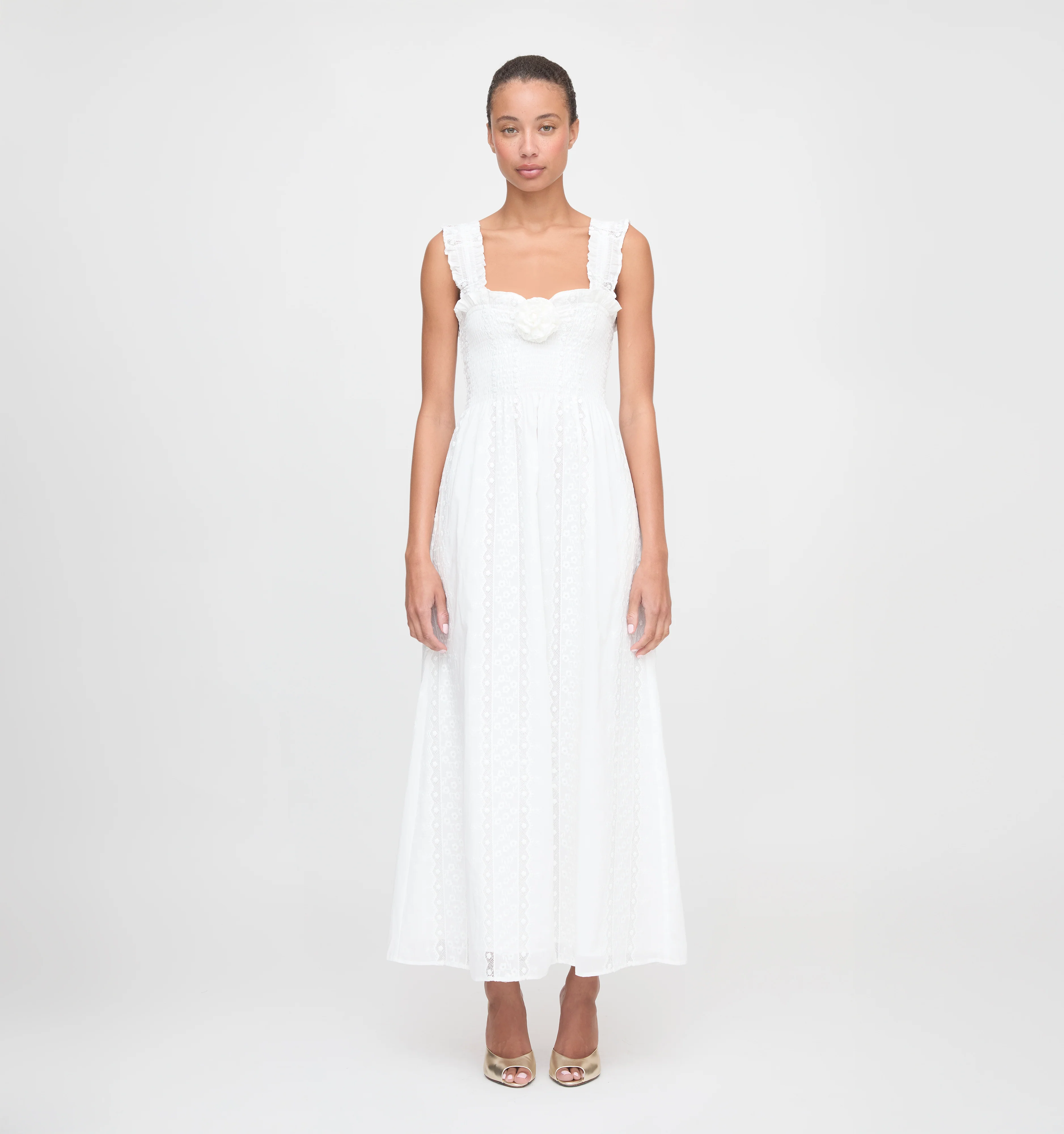 The Rosetta Nap Dress - White Broderie Voile