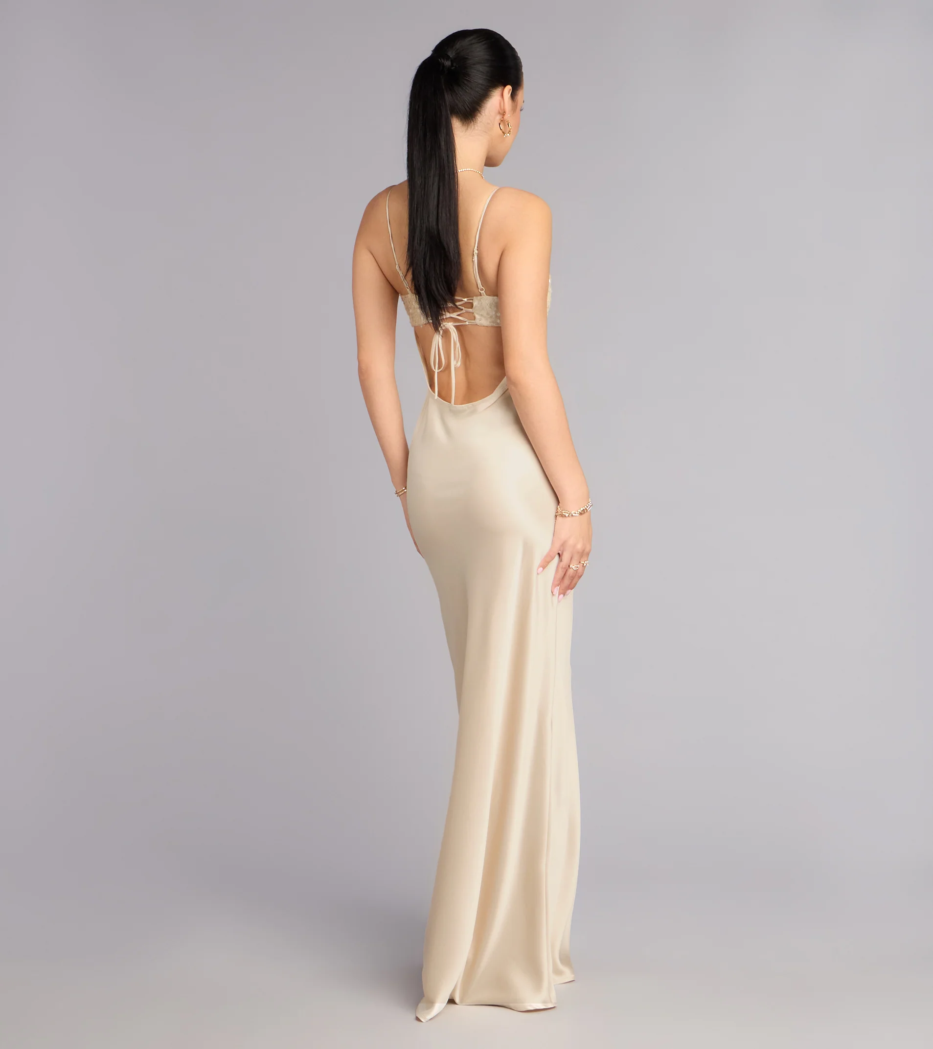 Carrie Satin Sequin Lace-Up Formal Dress