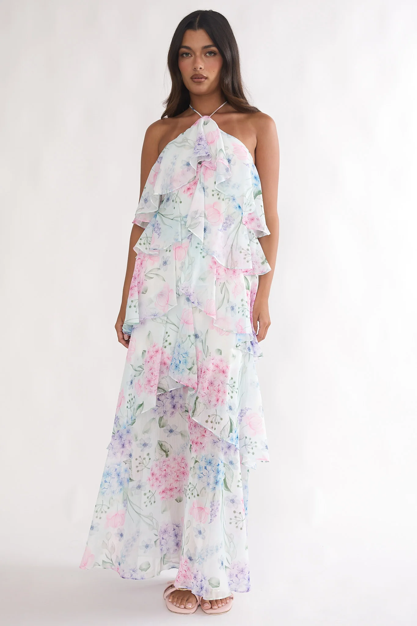 Darylyn Tiered Ruffle Maxi Dress Hydrangea Blue - luluinthesky