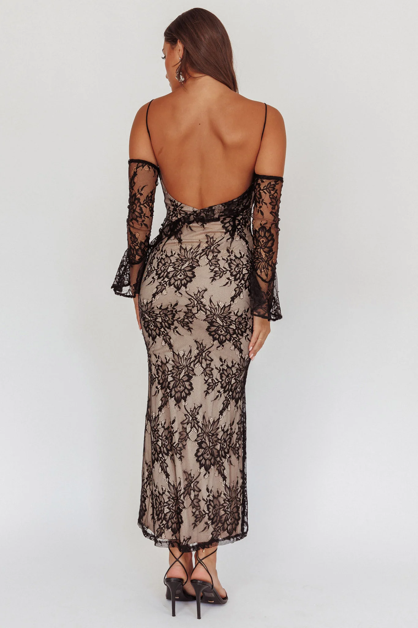 Zarah Off-Shoulder Sleeve Lace Maxi Dress Black - luluinthesky