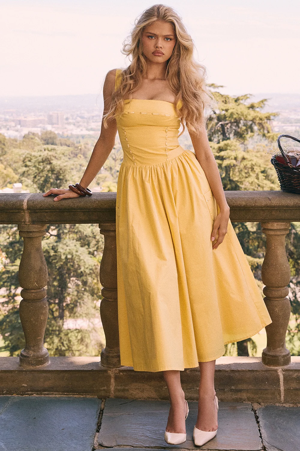 Apricot Cotton Midi Sundress