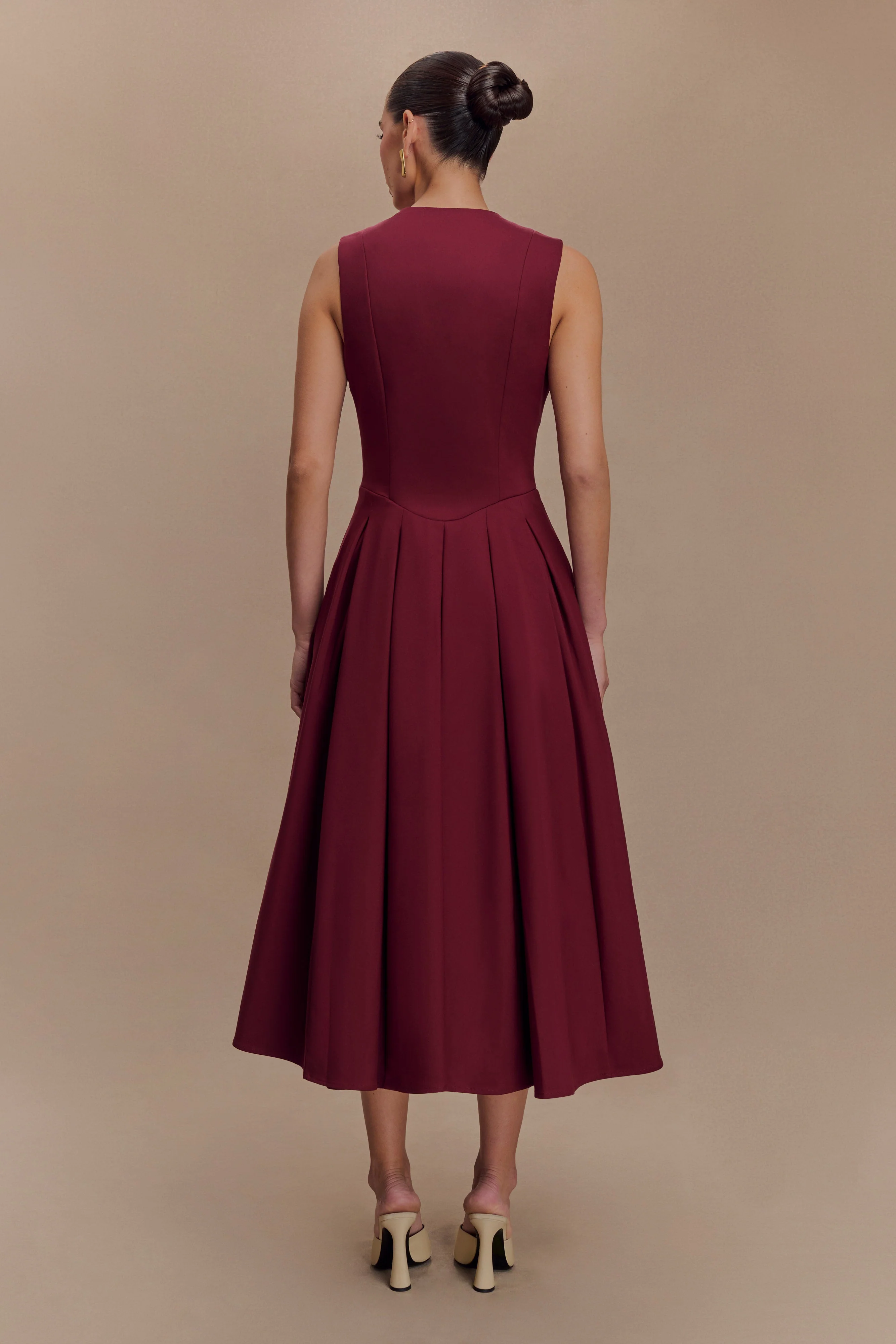 Keely Cotton Sleeveless Midi Dress - Wine