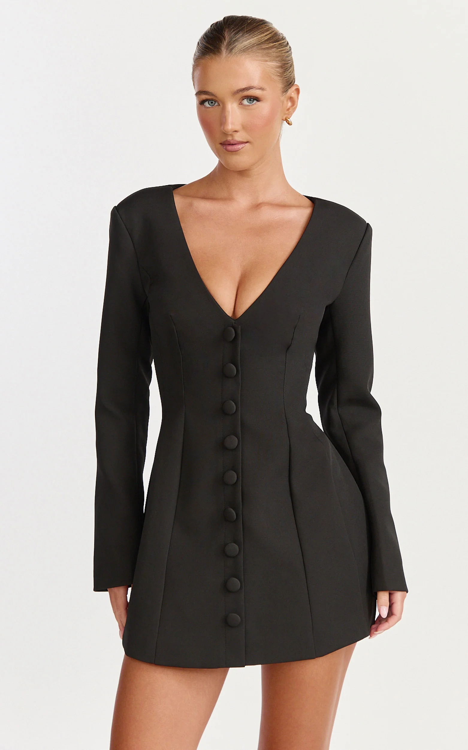Lavender Mini Dress - Wide Neck Button Down Blazer Dress in Wine