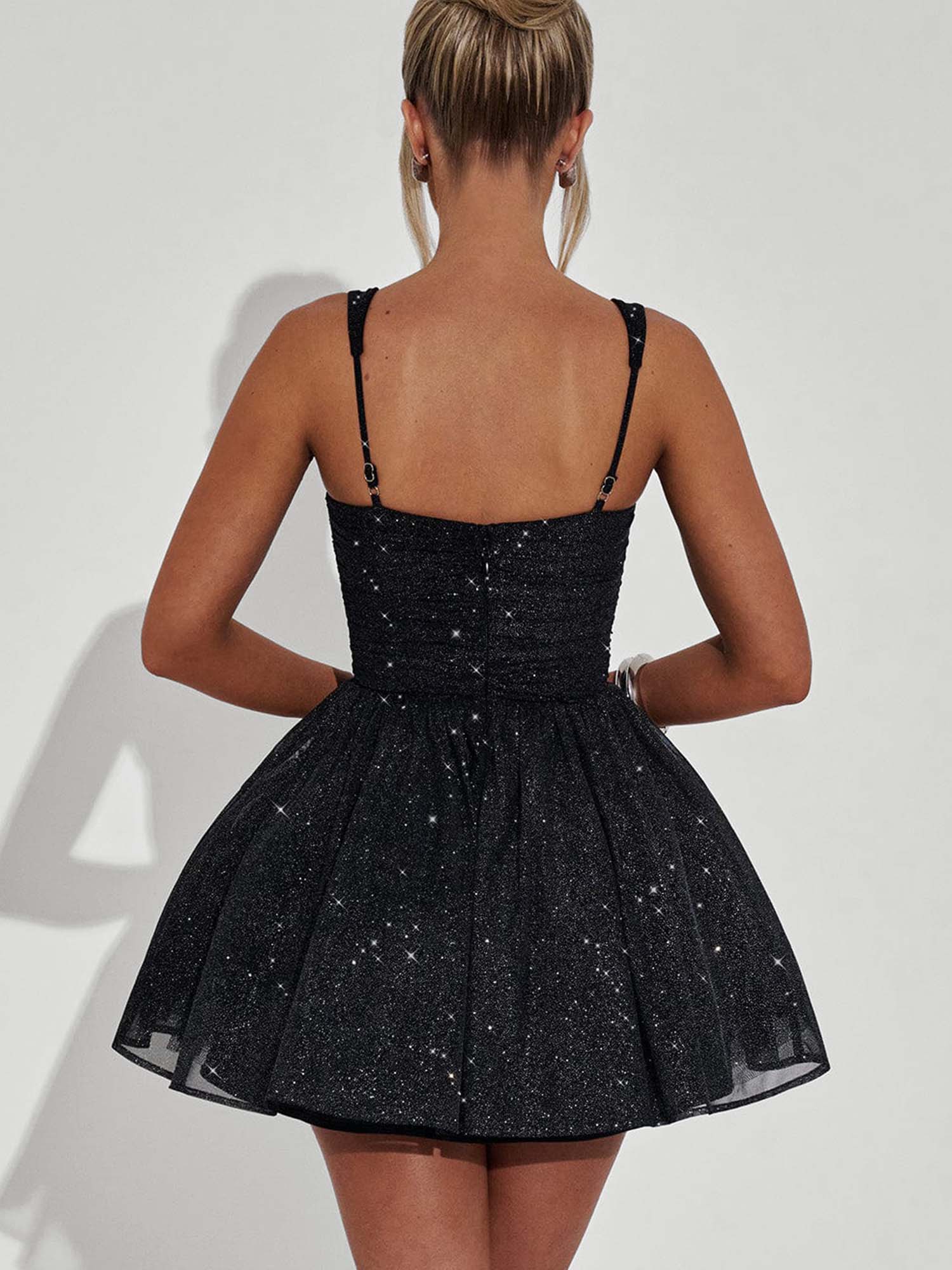 Black Sequin Strap Mini Dress