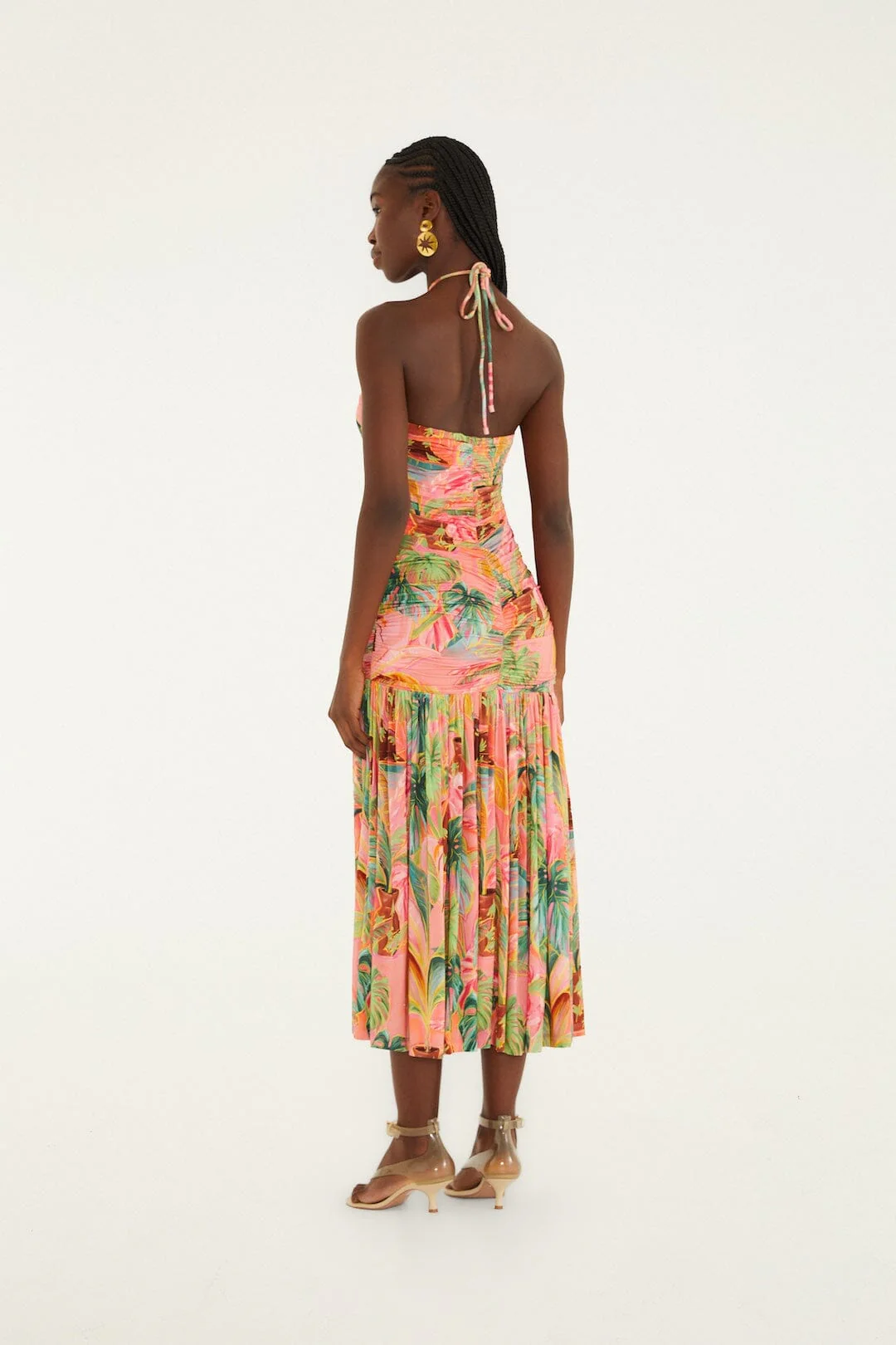 Soft Pink Pool Time Ruched Sleeveless Midi Dress