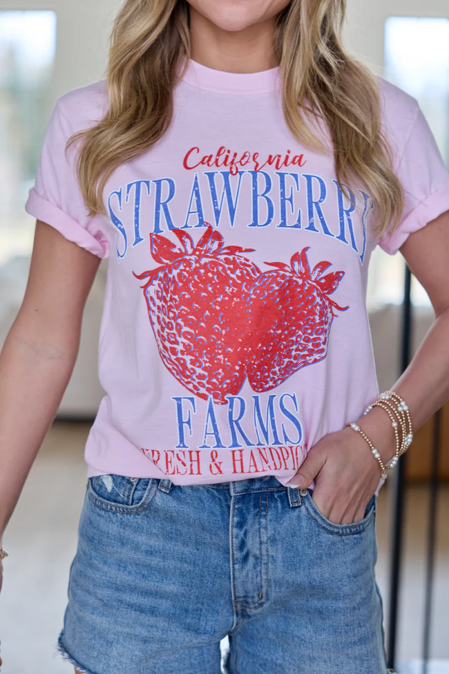 California Strawberry Farms Light Pink Graphic Tee