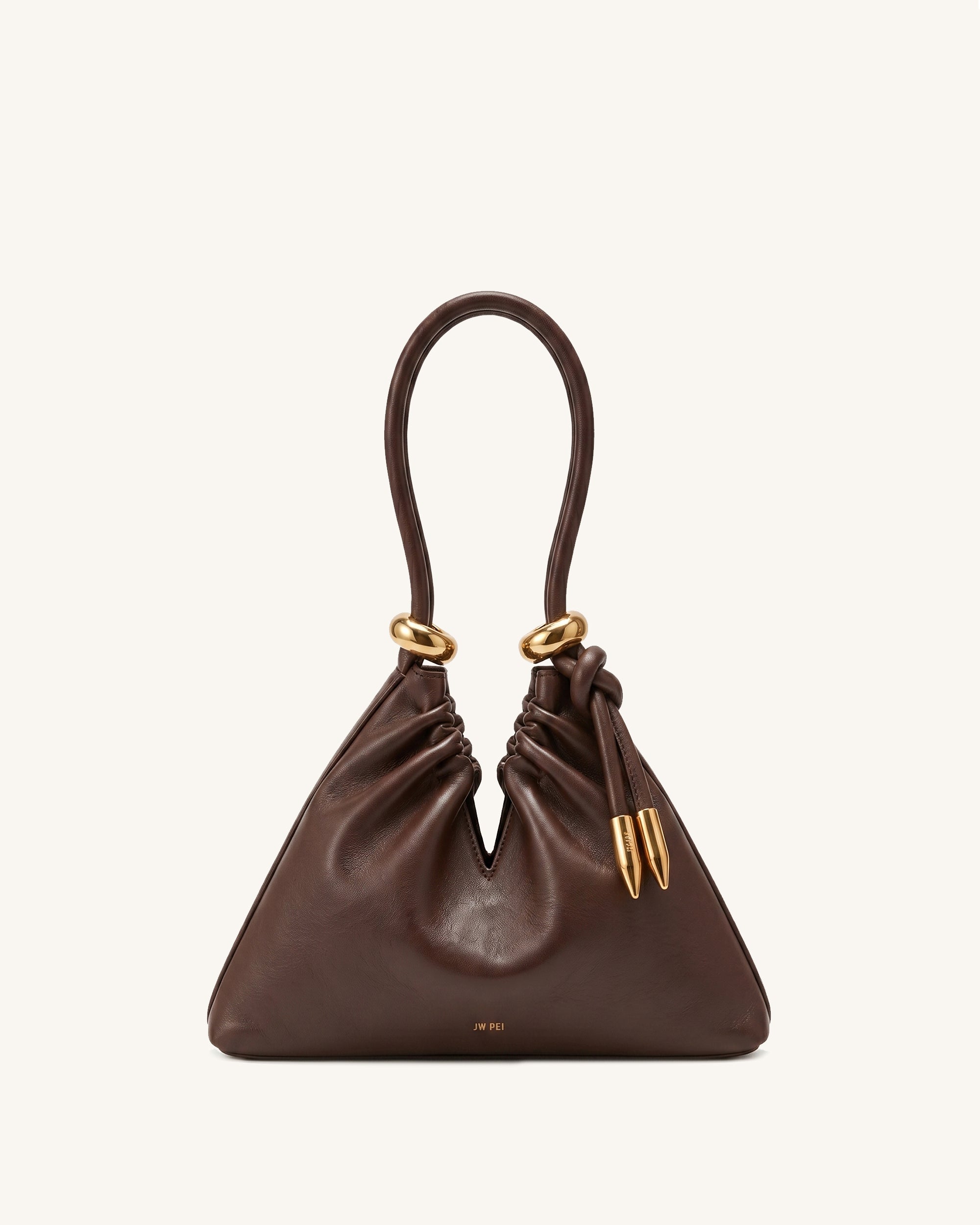 Ellie Metal Ring Gathered Triangle Bag - Dark Brown