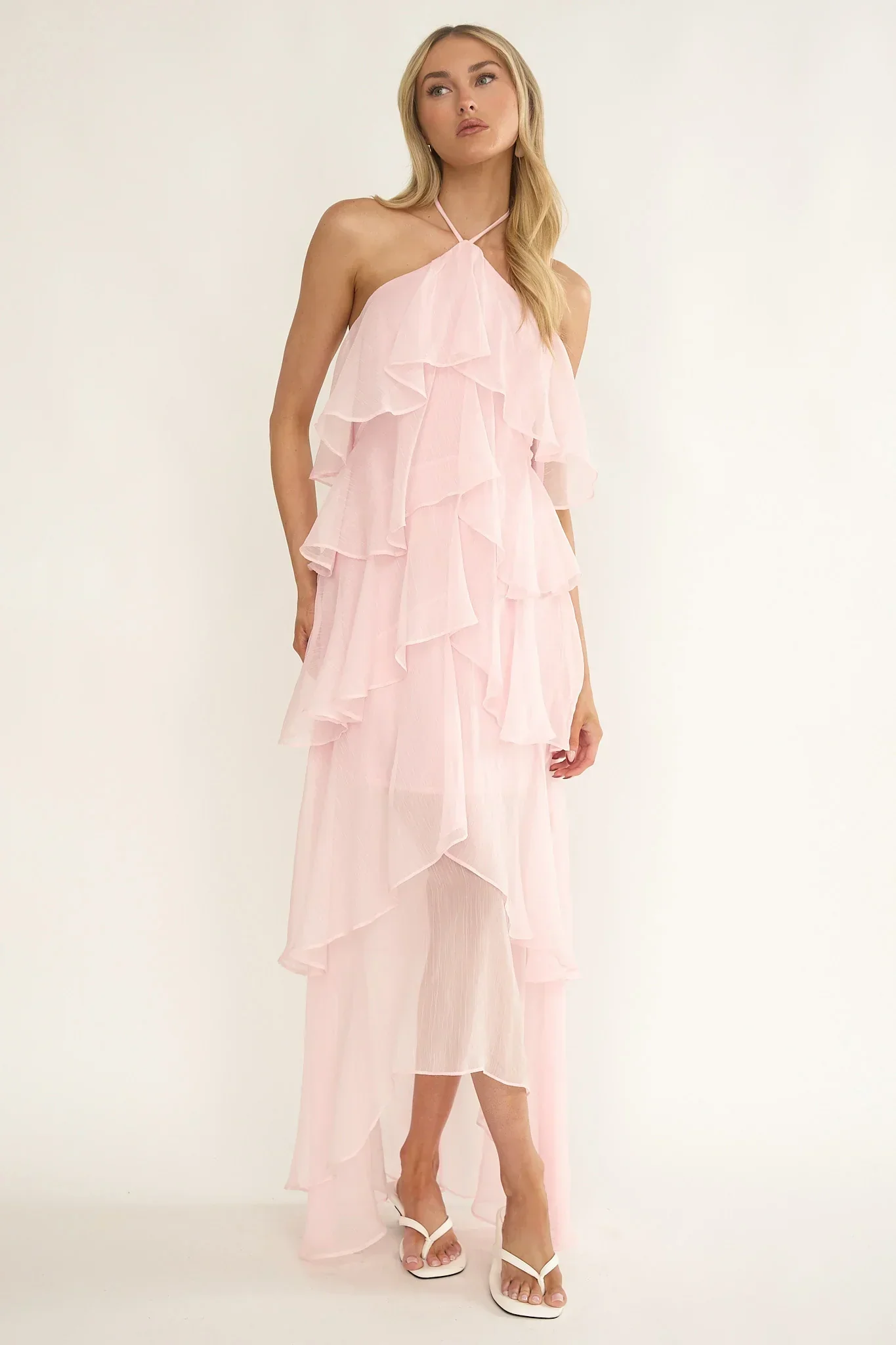 Darylyn Tiered Ruffle Maxi Dress Pink