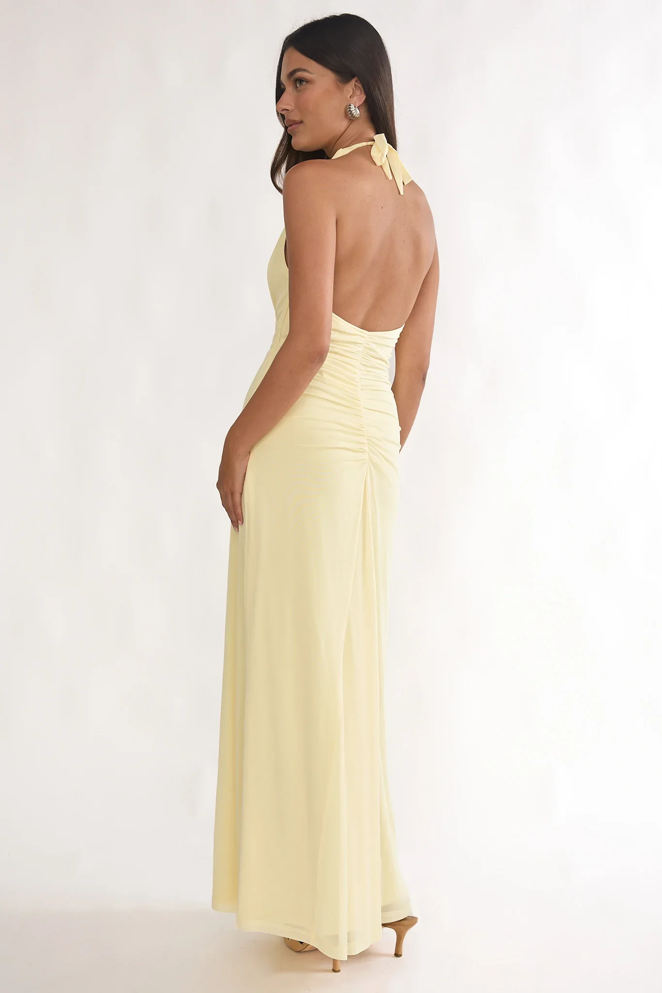 Ziera Ruched Insert Halter Maxi Dress Butter