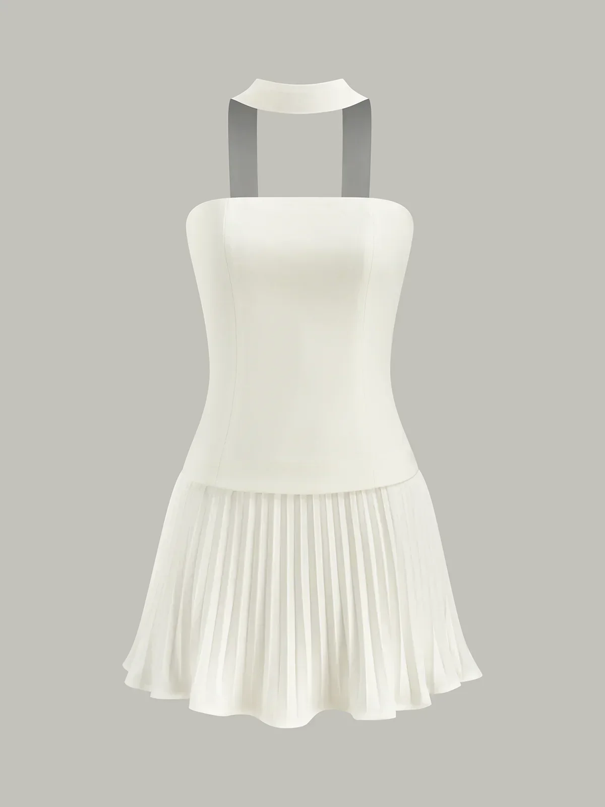 Halter Neck Strapless Pleated Mini Dress