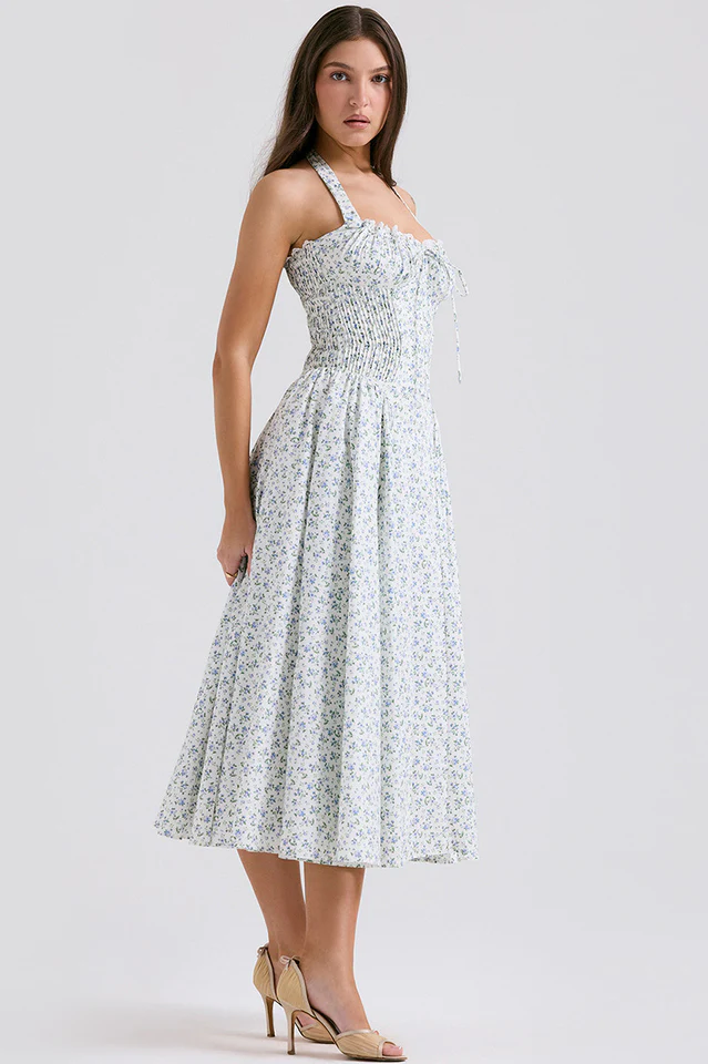 Adabella Cotton Halter Midi Sundress