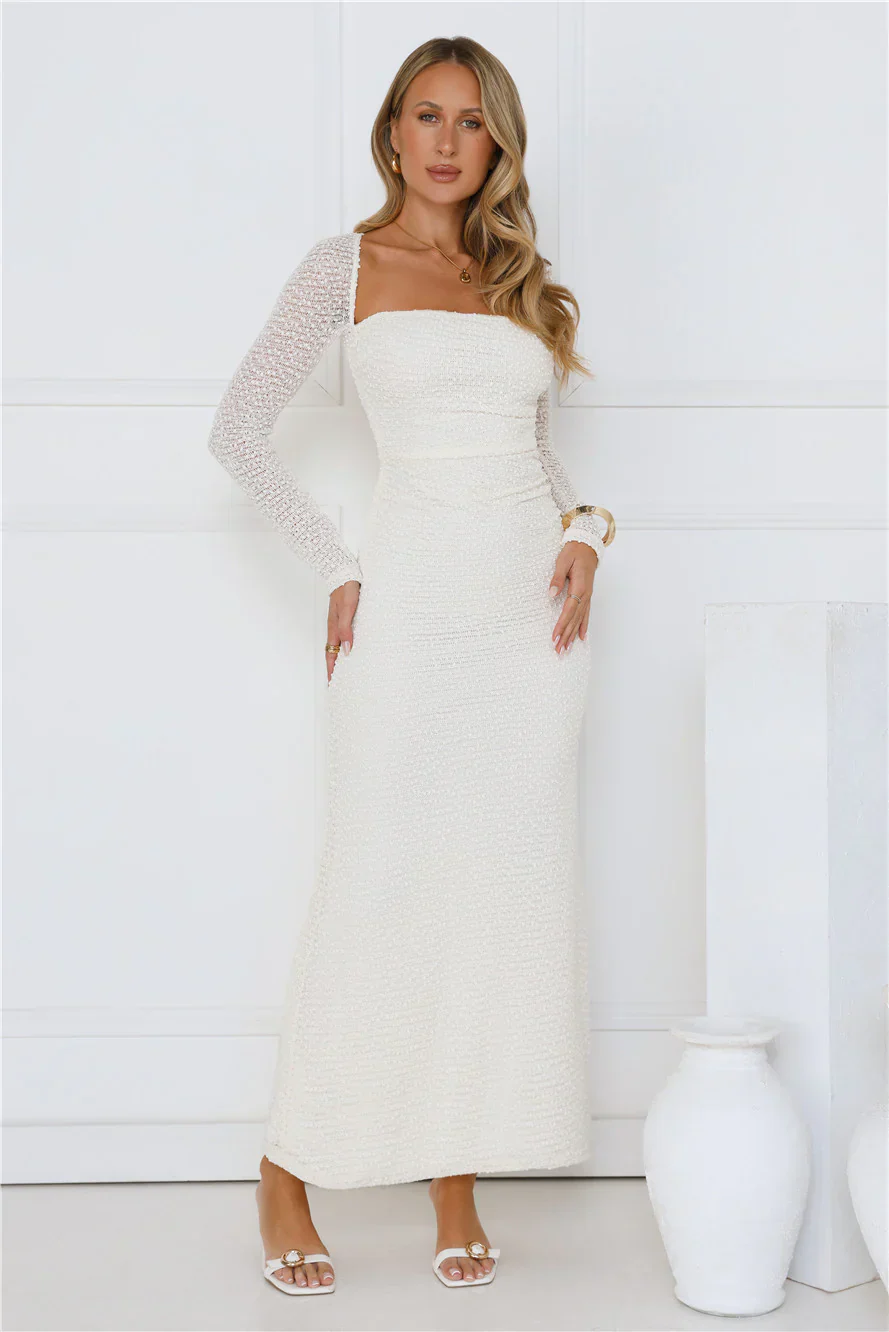 Hot Girl Habits Long Sleeve Maxi Dress Beige