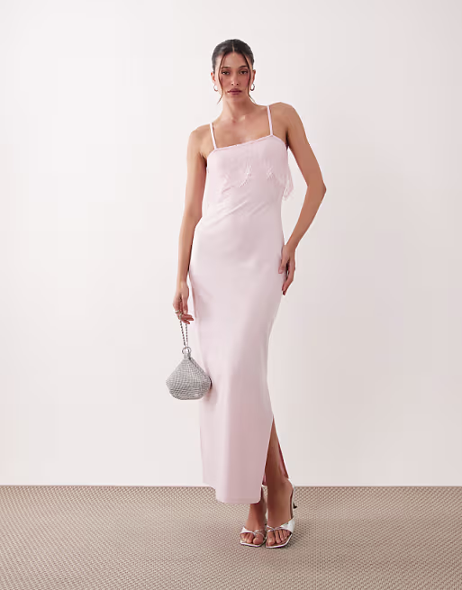 lace trim ellen slip cami dress in pink