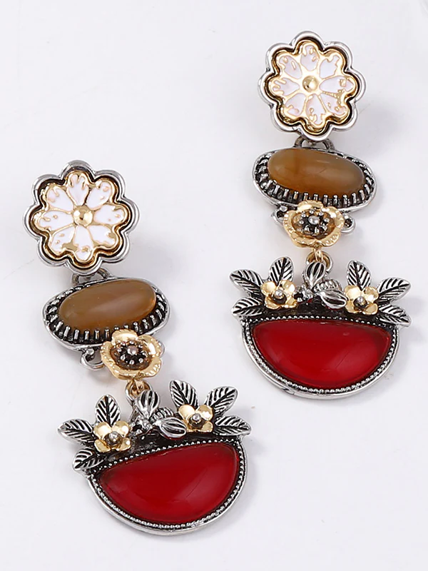 Chains Flower Shape Rhinestone Shiny Earrings Accessories