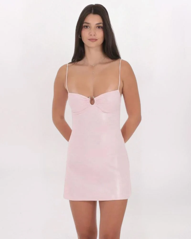 HARDWARE DETAIL FOIL DRESS, BABY PINK