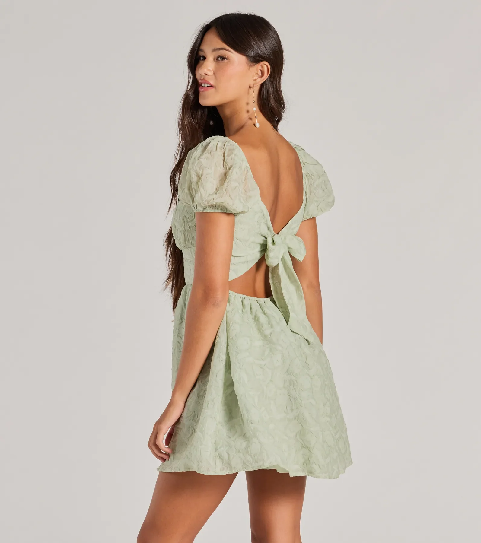 Flawless Flirty Puff Sleeve Tie Back Skater Dress