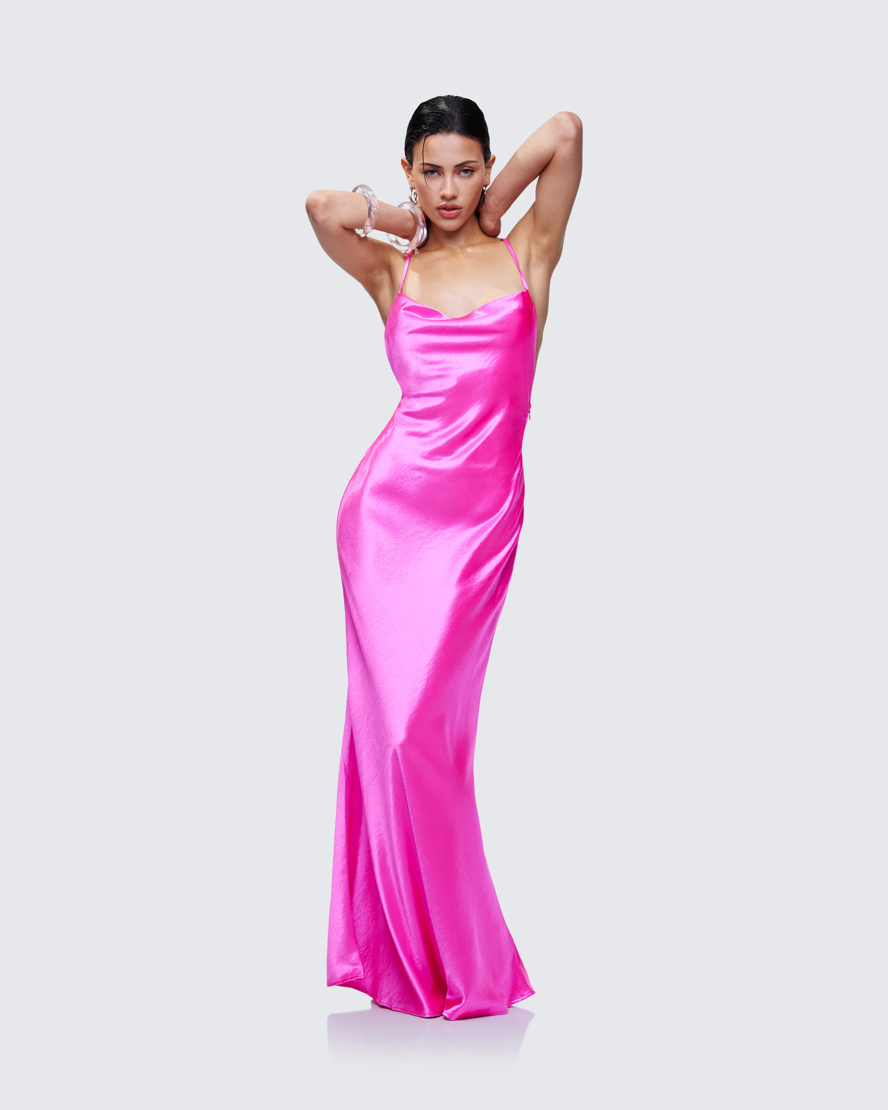 Elspeth Pink Satin Bias Slip Maxi Dress