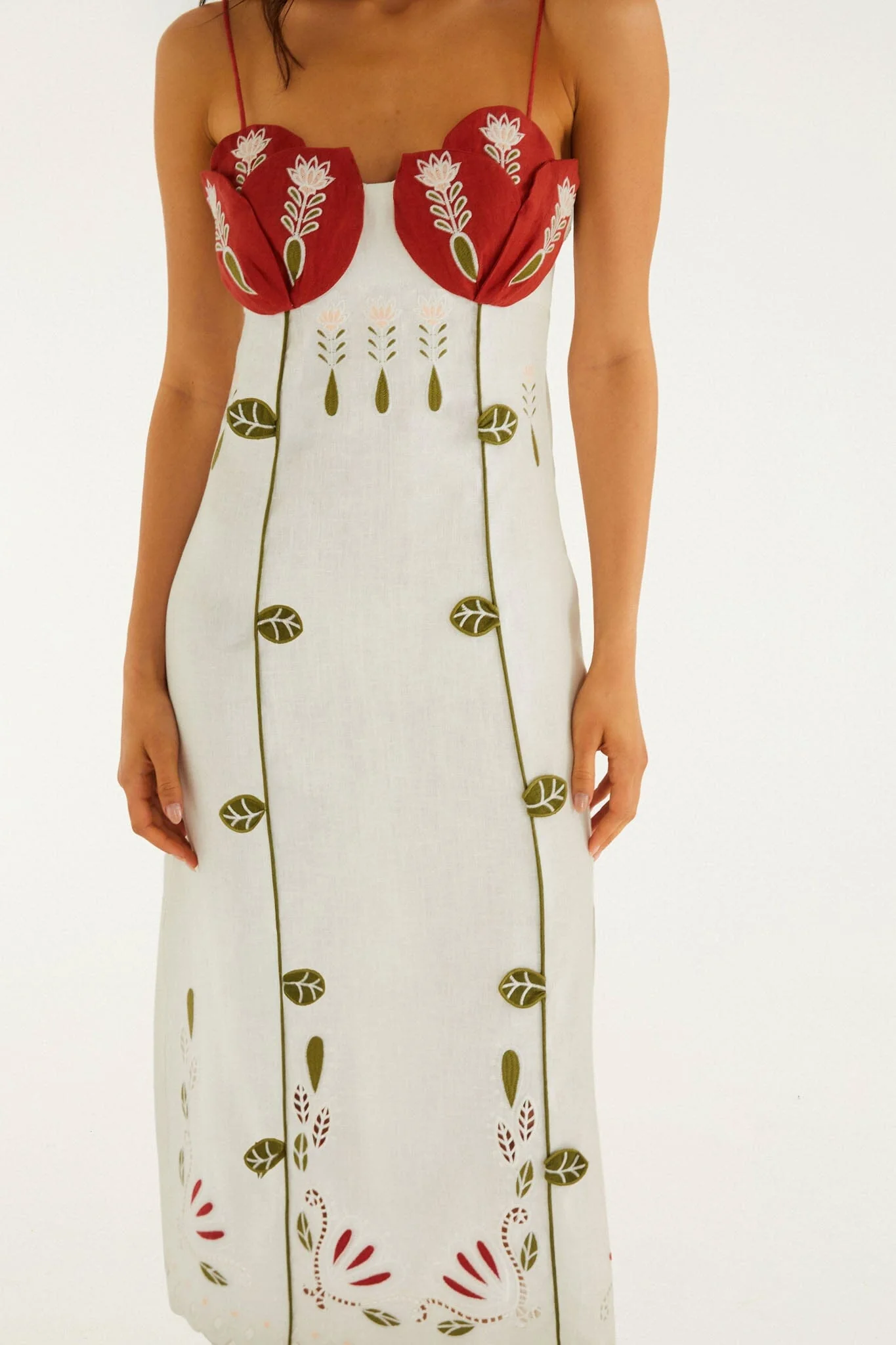 Off-White Tulip Richelieu Embroidered Midi Dress