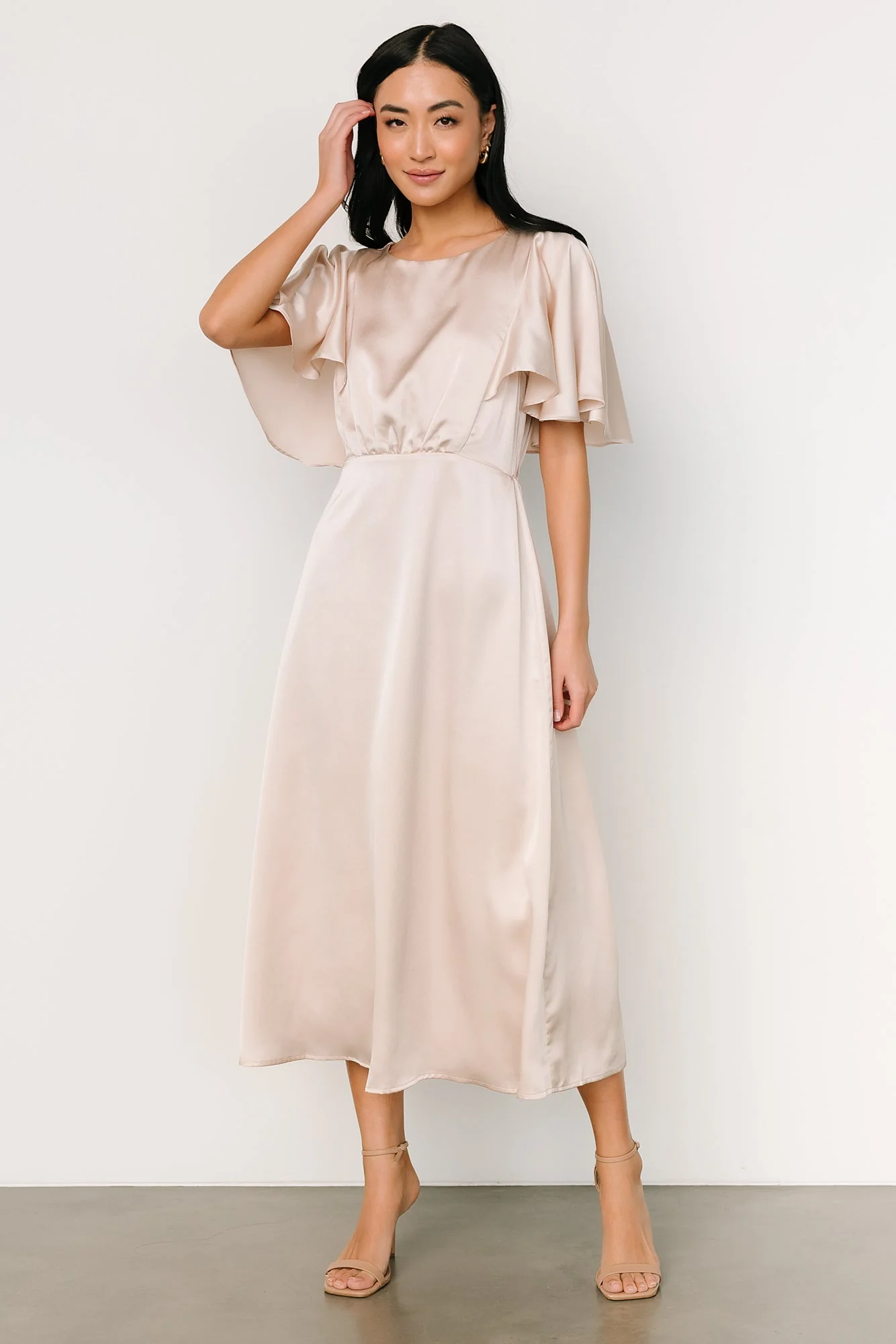 Cinta Satin Midi Dress | Champagne - luluinthesky