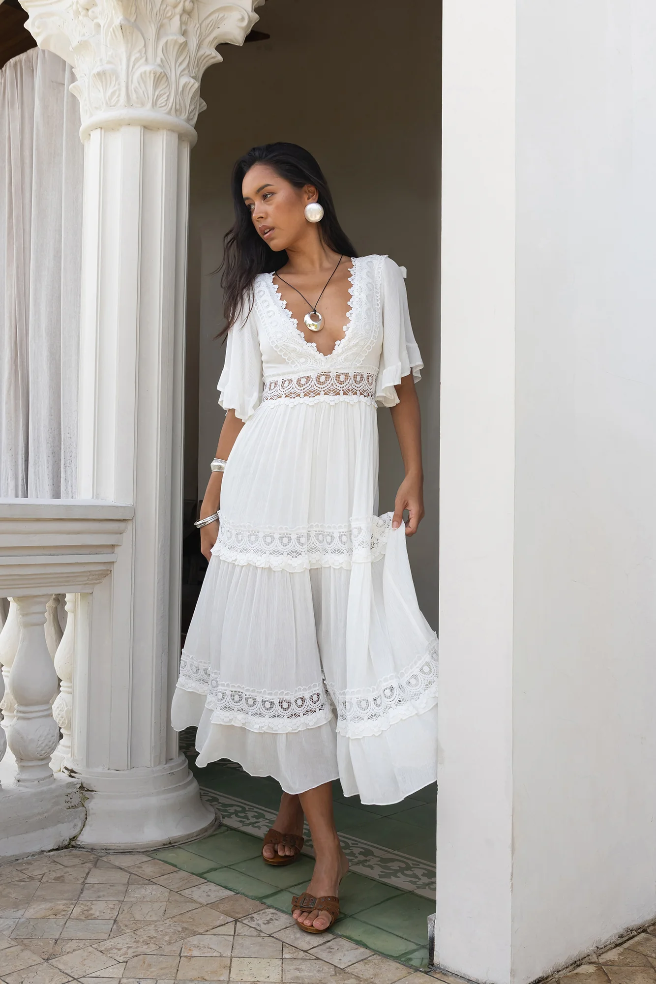 Cowboy Midi Dress White - luluinthesky