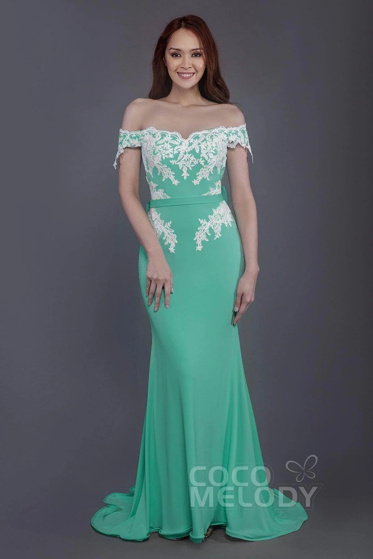 Mermaid Sweep Train Knitted Fabric Bridesmaid Dress PR3497