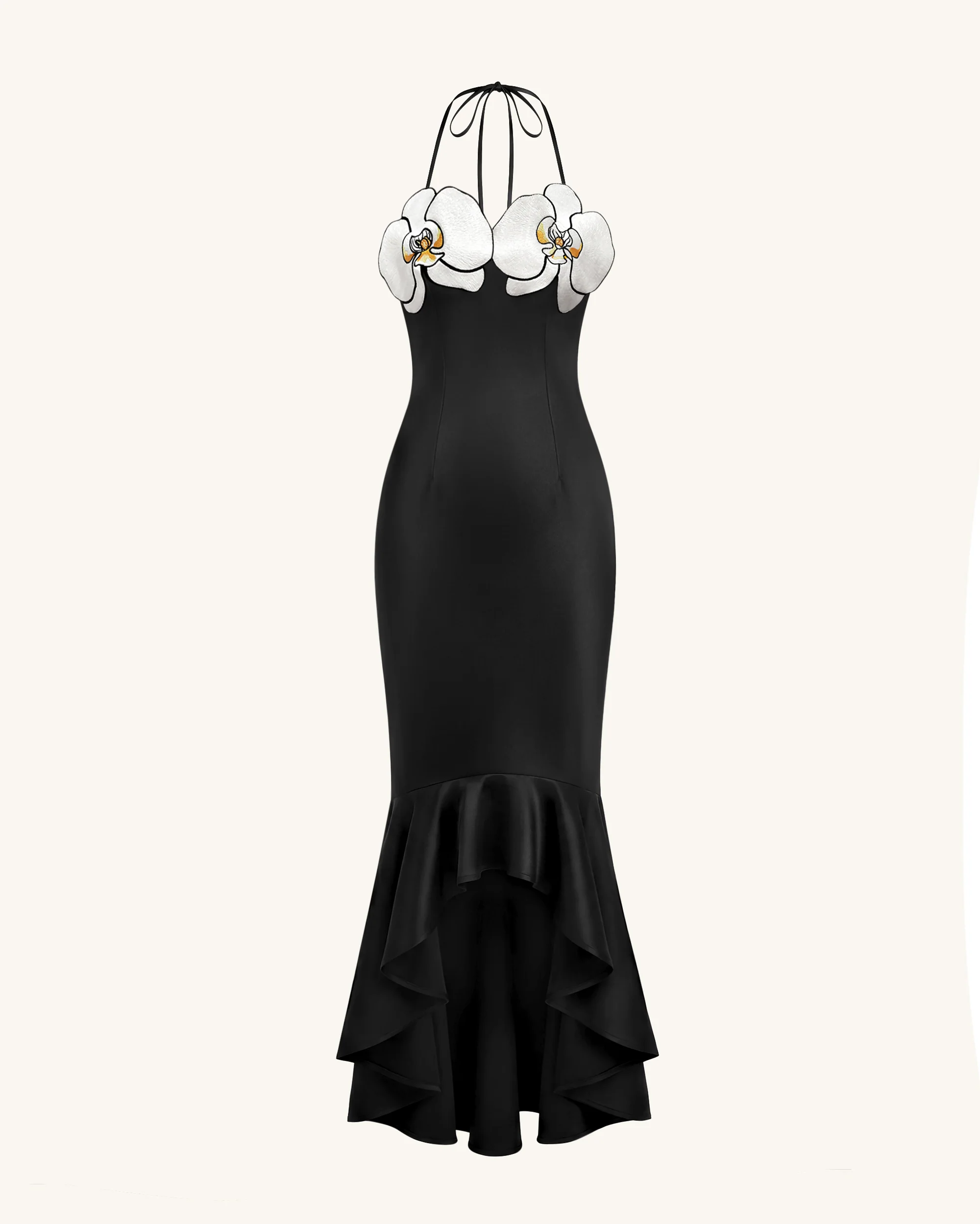 Orchid Embroidered High-Low Midi Dress - Black - FASHION NOB