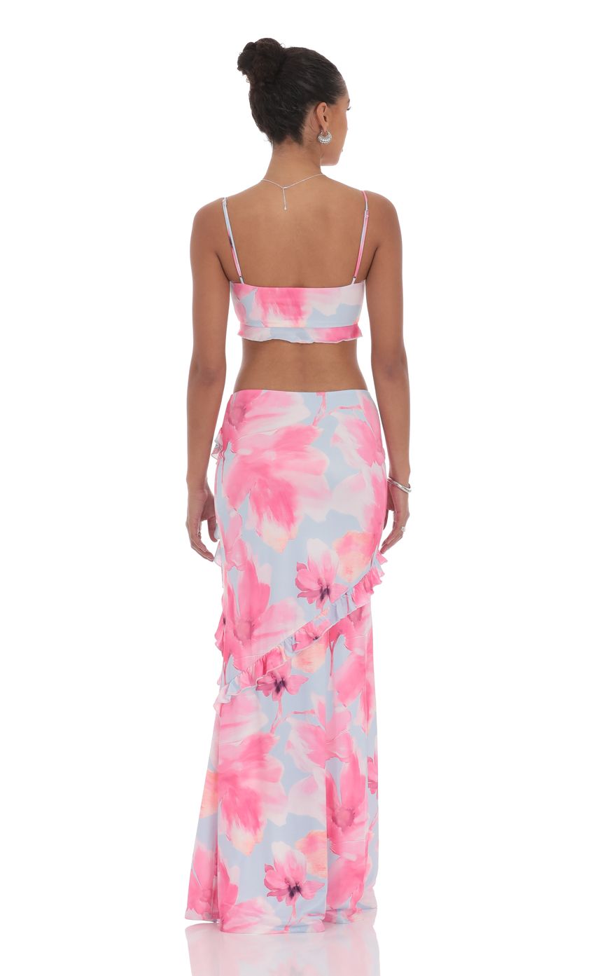 Floral Ruffle Two Piece Set in Blue