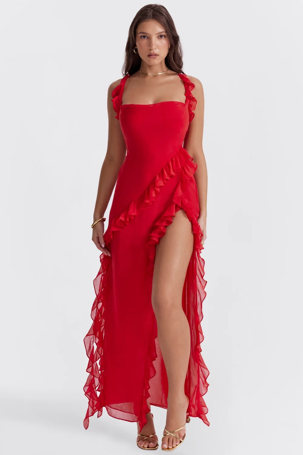 cherry ruffle maxi dress