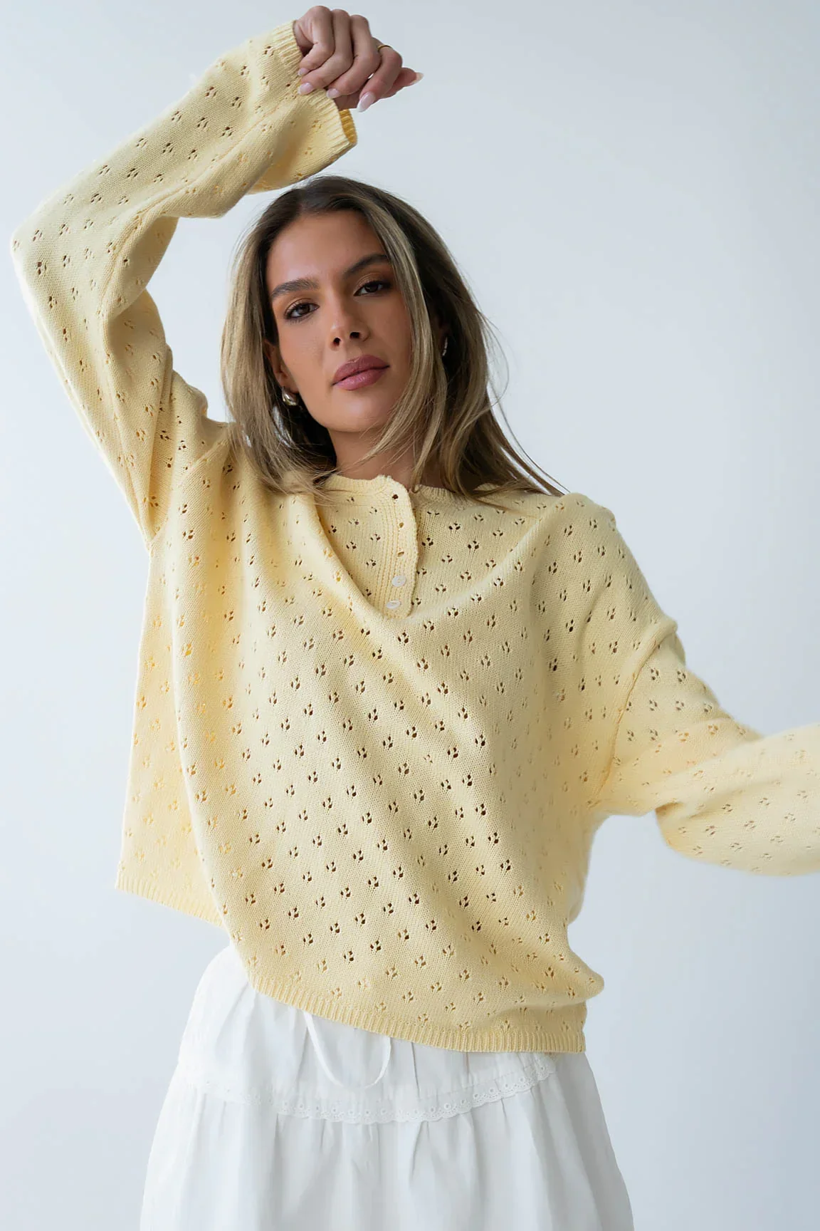 Margot Pointelle Sweater in Butter Yellow FINAL SALE