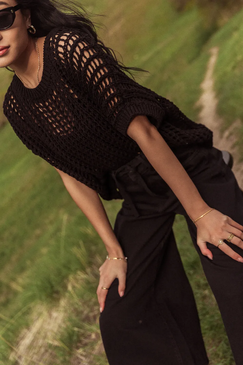 Toso Crocheted Top in Black