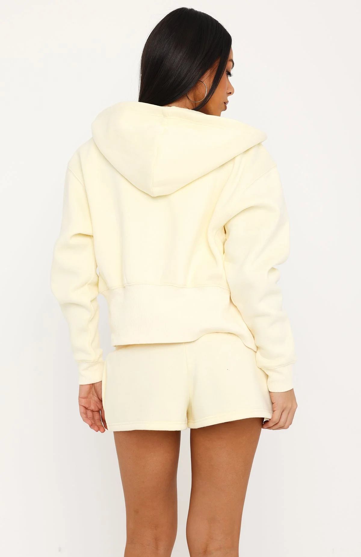 Come A Long Way Cinched Zip Front Hoodie Lemon